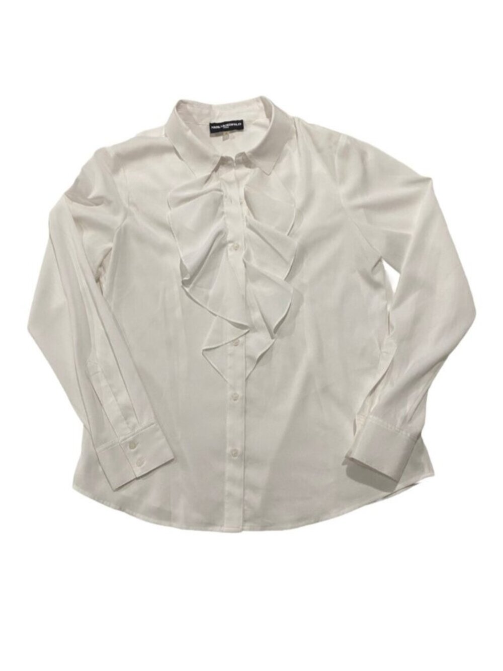 KARL LAGERFELD Ruffle‎ Blouse Small White Office Siren Corporate Baddie Career